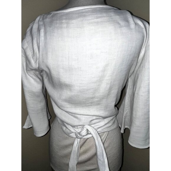 Billabong Women's Wrap Top Ivory M 3/4 Bell Sleeve Boho - Picture 3 of 7